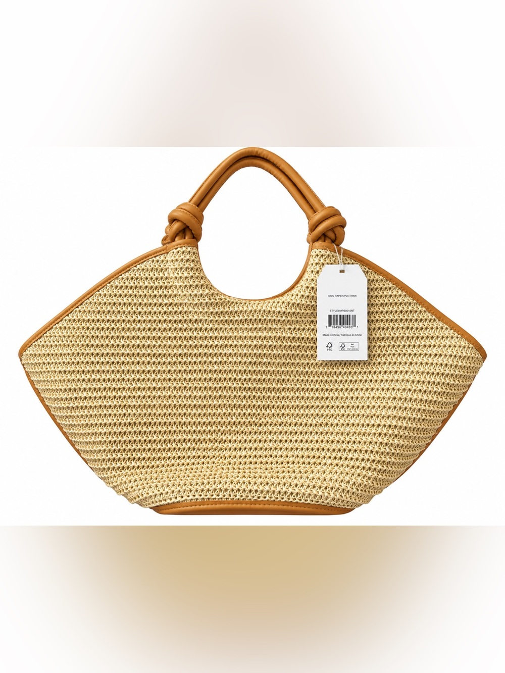 Time and Tru Natural Woven Knot Handle Tote Handbag NWT Large Straw Beach Bag